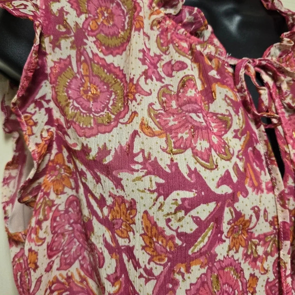 Joie Floral Metallic Boho Sleeveless Blouse Women’s M Boho Ruffle Trim V Neck - Picture 8 of 17
